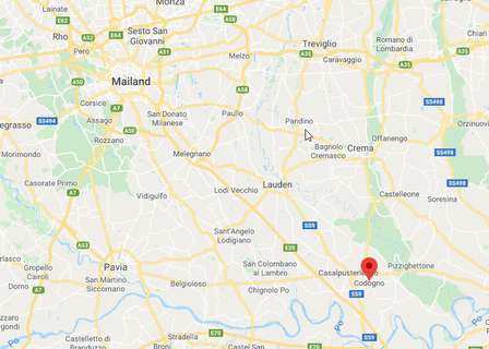 Codogno liegt südöstlich von Mailand. 