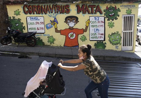 Wandbild zum Coronavirus in einer Favela in Rio de Janeiro