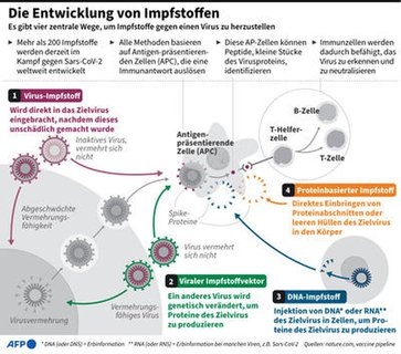 Vier Verfahren der Impfstoffgewinnung.