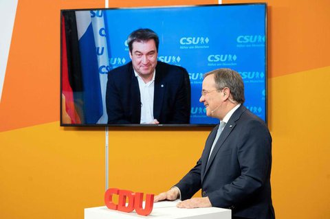 Markus Söder (links) und Armin Laschet beim digitalen Neujahrsempfang der NRW-CDU.