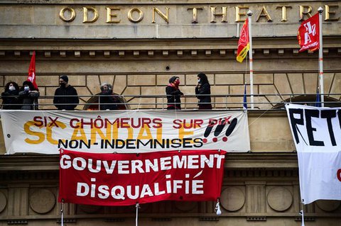 Protest am und im  Odéon-Theater im Quartier Latin in Paris.