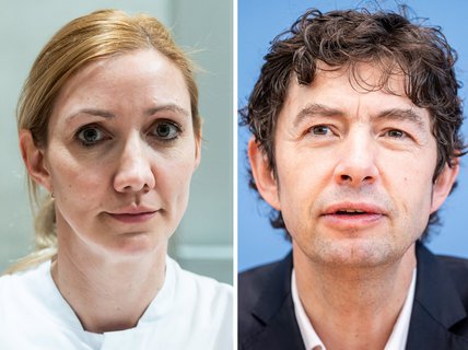Die Frankfurter Virologin Sandra Ciesek und ihr Berliner 
Kollege Christian  Drosten