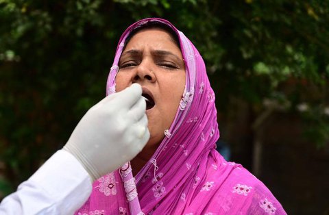 Abstrich für einen PCR-Test: Die Fallzahlen sinken, die Zahl der Todesfälle steigt in Indien.
