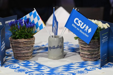 CSU-Fähnchen in einem Bierkrug