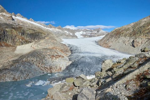 Der schmelzende Rhone-Gletscher in der Schweiz.