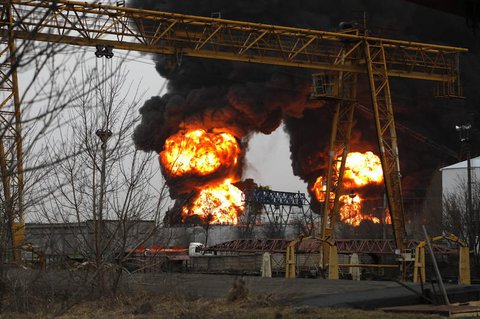 Das brennende Öllager in Belgorod