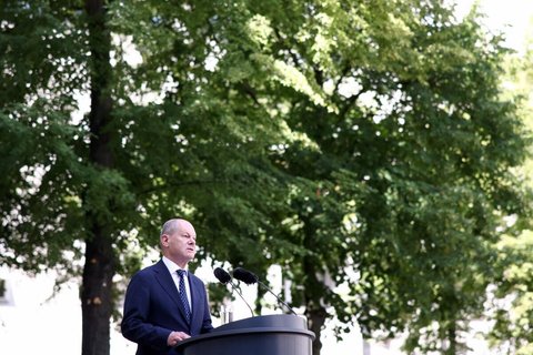 Bundeskanzler Olaf Scholz bei seiner Rede.