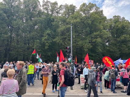 Viele Menschen sind mit Palästina-Fahnen zur Demo gekommen.