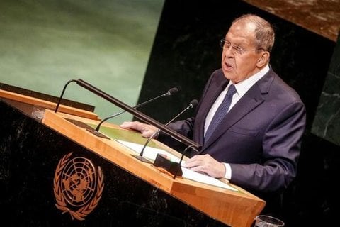 Sergei Lawrow, Außenminister von Russland, spricht bei der Generaldebatte der UN-Vollversammlung in New York.