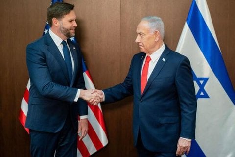 US-Vizepräsident JD Vance  trifft sich mit dem israelischen Ministerpräsidenten Benjamin Netanjahu im Büro von Netanjahu in Jerusalem.