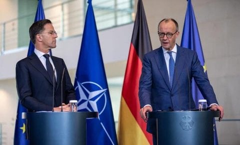 Bundeskanzler Friedrich Merz (CDU) und Mark Rutte, Nato-Generalsekretär, geben eine Pressekonferenz nach einem bilateralen Gespräch im Bundeskanzleramt.