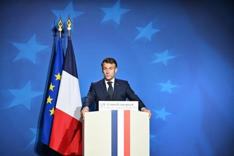 Macron bei einer Konferenz anlässlich des EU-Gipfels in Brüssel.