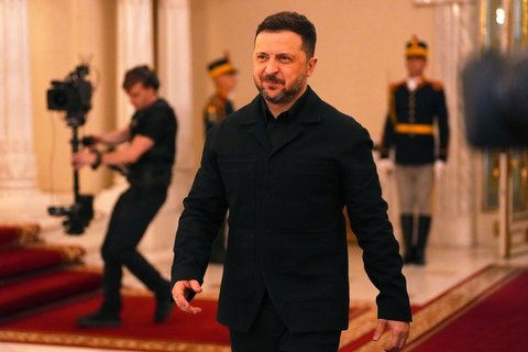 Der ukrainische Präsident Wolodymyr Selenskyj am Mittwoch auf dem Bukarester B9-Gipfel im Präsidentenpalast Cotroceni.