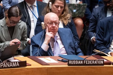 Russlands UN-Botschafter Wassili Nebensja während einer  Sitzung des Sicherheitsrats am 26. Mai.